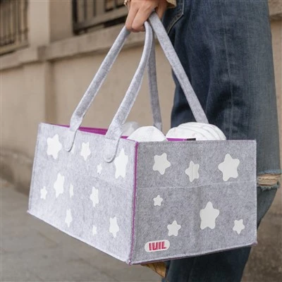 Caddie Organizer för pojkeflicka, filtfack för barnkammare med handtag och avdelare, Bärbar blöja Organizer Caddy för skötbord och bil, presentkorg för nyfödda nyfödda